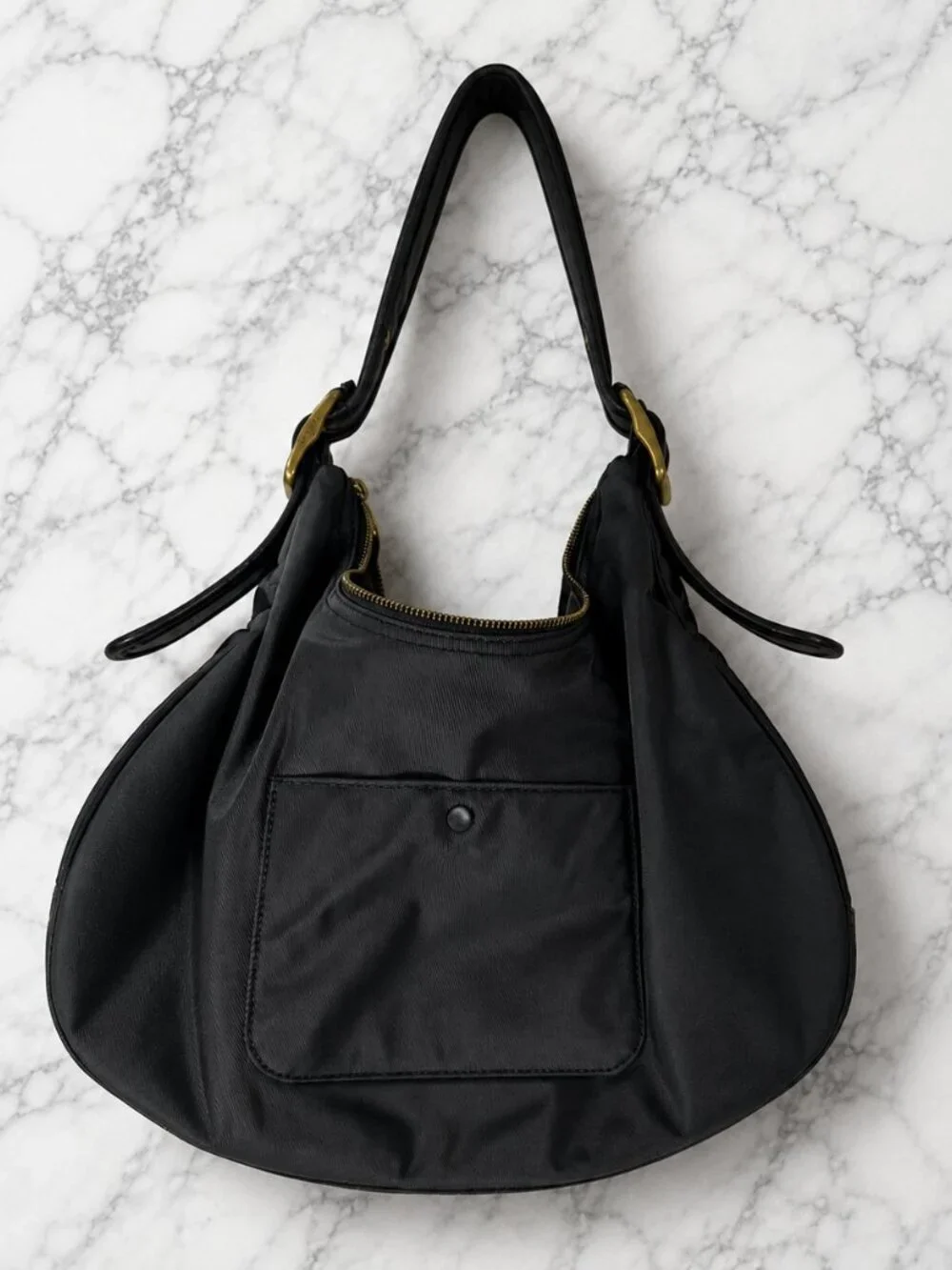 Coach Cargo Hobo Bag Black Nylon Pebble Leather Floral Rose Lining 3171